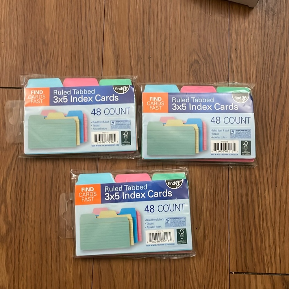 Ruled Tabbed 3x5 index cards